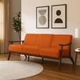 thumbnail image 5 of Rica 73 Inch Sofa- Soft Orange Velvet- Walnut Brown Solid Rubberwood, 5 of 8