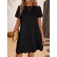 thumbnail image 5 of Women's Scalloped Hem Round Neck Short Sleeve Dress 100% Polyester Lightweight Breathable Everyday Wear Office, 5 of 7