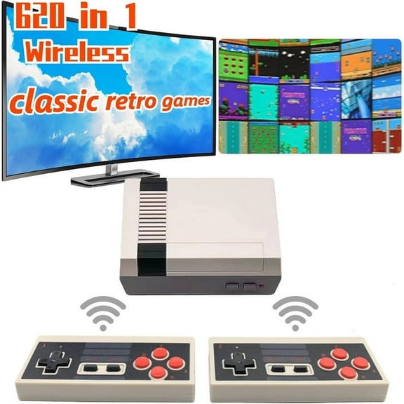 Mini Play Machine Childhood Video Controllers Built-in 620 Plays with Dual Wireless Controllers Handheld 2 Players Classic System Edition Plug & Play For Kids & Adults