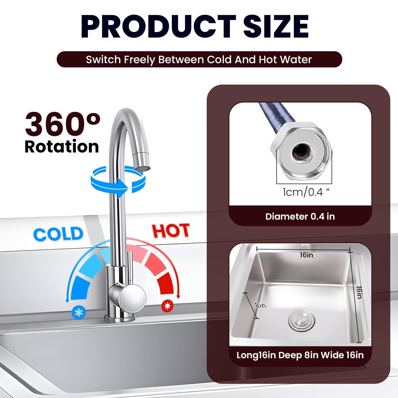 Tanfengu 31.5in Stainless Steel Kitchen Sink, 24x18in Single Bowl Sink, 8in Thick Drop In Washing Sink for Kitchen Food Cleaning & Daily Washing