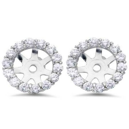 7/8ct Diamond Halo Stud Earring Jackets Solid 14K White Gold Fits 1ct