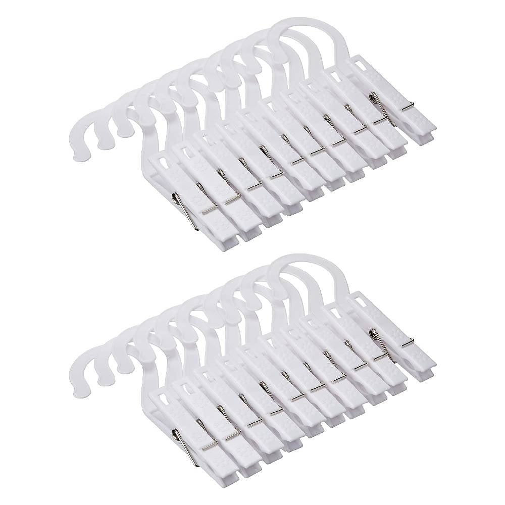 Fox Run Laundry Hooks Clothespin Hangers Plastic White 10 Count, 2Pack