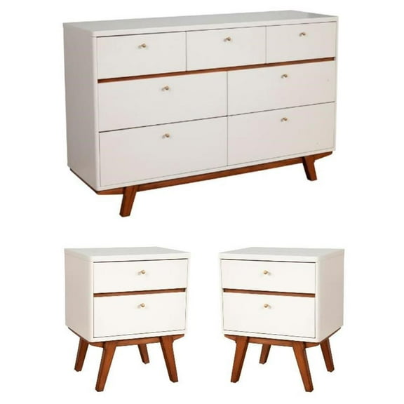 Home Square 3-Piece Set with 2 Nightstands & 7 Drawer Dresser in White