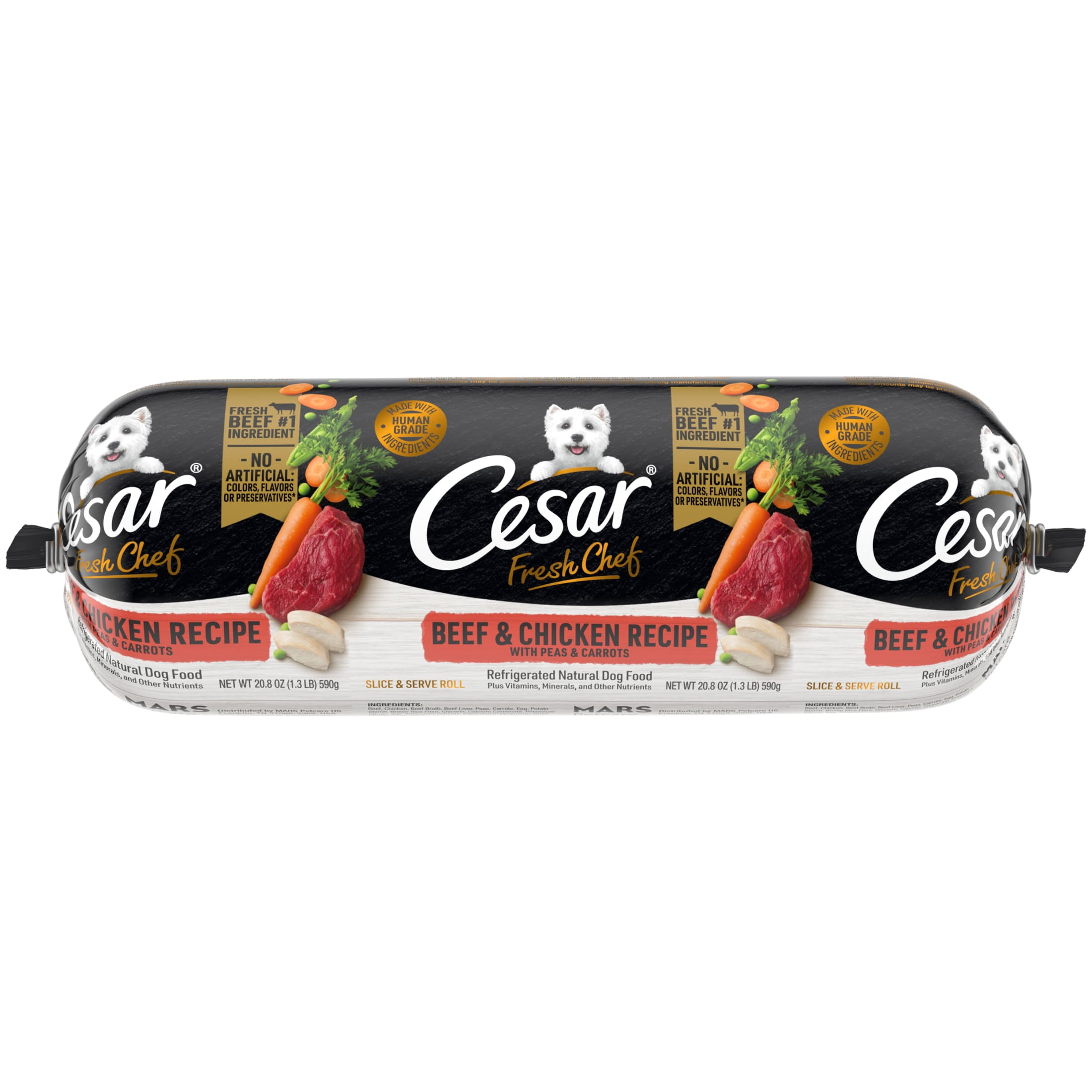 (2 pack) Cesar Fresh Chef Beef & Chicken With Peas & Carrots Wet Dog Food, 1.3 Lb Roll