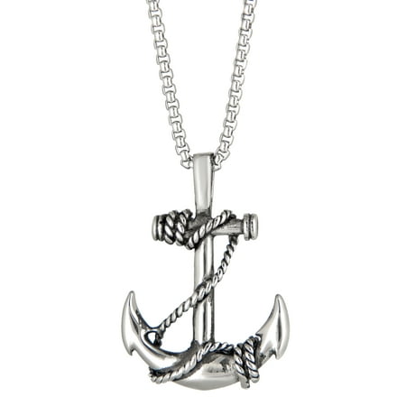 Stainless Steel Anchor Pendant 24" Round Box Chain