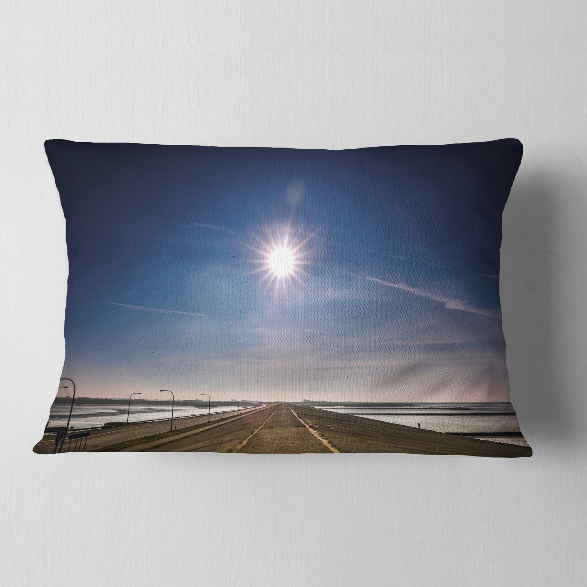 Designart Sun in Blue Sky on Dyke Germany - Landscape Printed Throw Pillow - 12x20