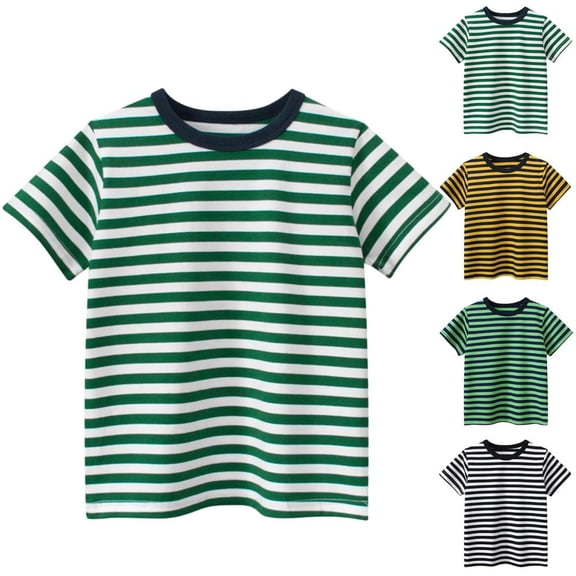 BXSRUTA Toddler Boys Short Sleeve Striped T-Shirt Soft Cotton Blend Casual Tee for Summer Outdoor Play Daily Wear