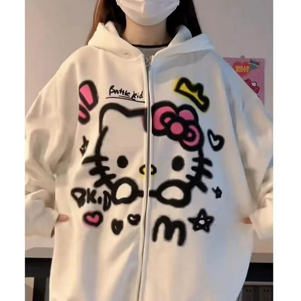 Luhan New Y2k Sanrio Hello Kitty Zip Up Hoodies Women Korean Fashion Kawaii Sweatshirt Autumn Streetwear Cardigan Coat Couple Top Xute Other