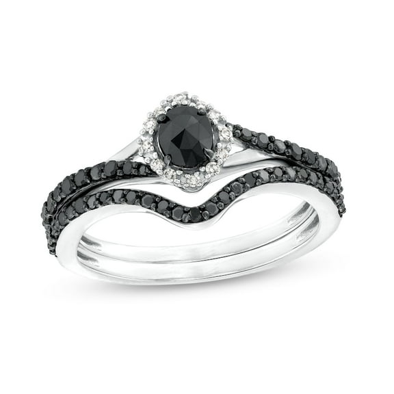 Dreamofdazzle Jewels 925 Sterling Silver 2.50 Ct Oval Cut Black & White Diamond Wedding Valentine's Anniversary Christmas Bridal Ring Set 14K White Gold Plated For Women's -8