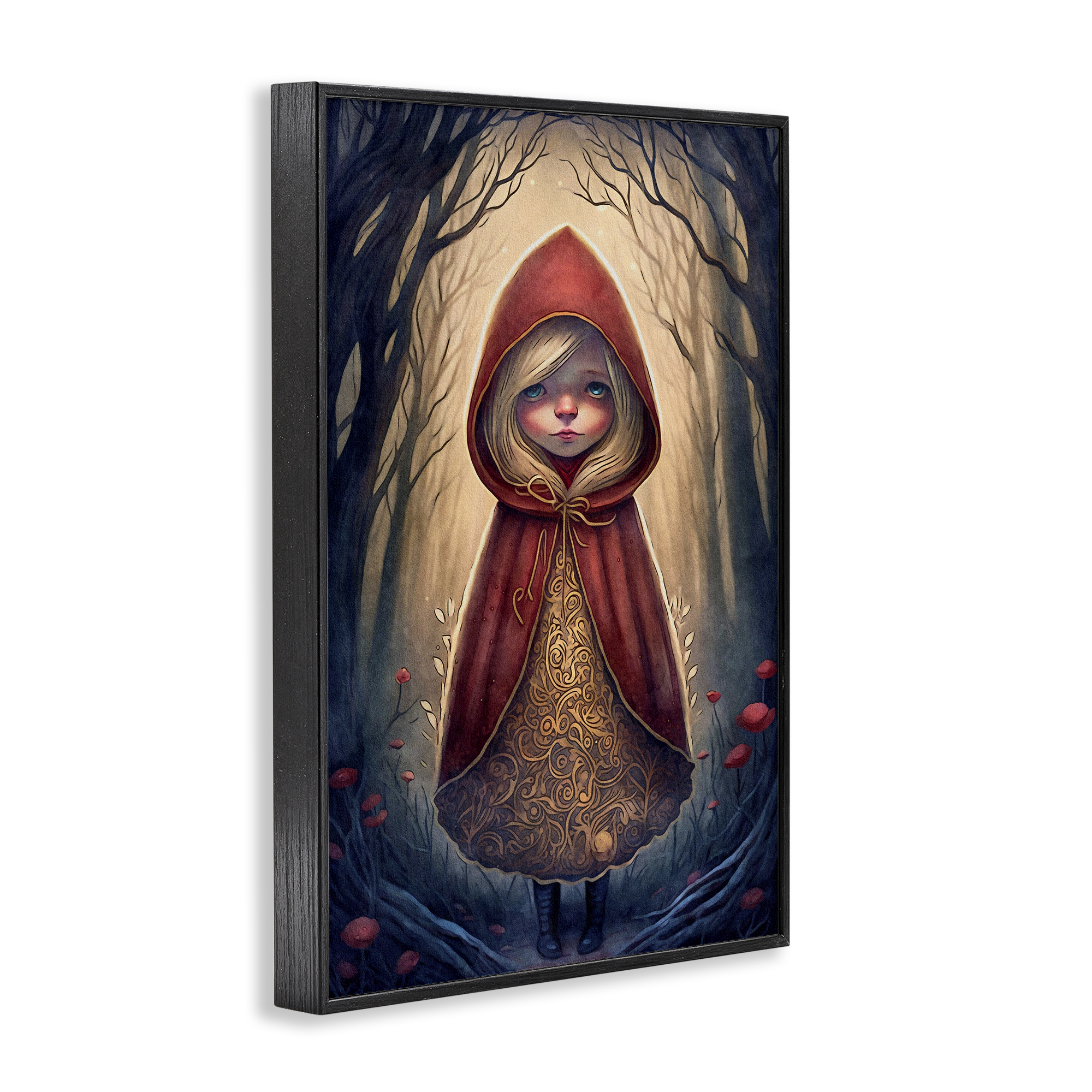 Stupell Industries Mystic Red Riding Hood Landscape Painting Black Framed Art Print Wall Art, 20 x 30