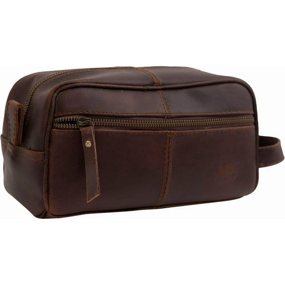 Genuine Buffalo Leather Unisex Toiletry Bag Travel Dopp Kit Grooming And Shaving Kit ~ For Men Women ~ Cosmetic Pouch ~ Bathroom Makeup Case