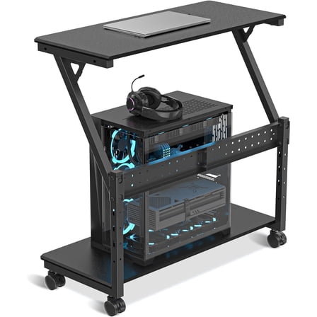 Computer Tower Stand,Height Adjustable PC Tower Stand/Cart with Wheels, Mobile Rolling CPU Holder, Computer Cart Side Stand for Computer Desk,23.22"-31.10"Hx29.13" Lx13.77" W, Black