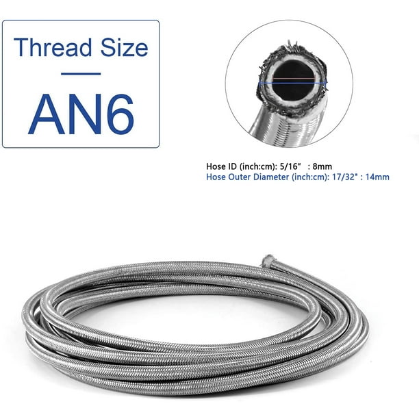 1m 6AN Fuel Line Hose AN6 5/16 Stainless Steel Braided Fuel Hose
