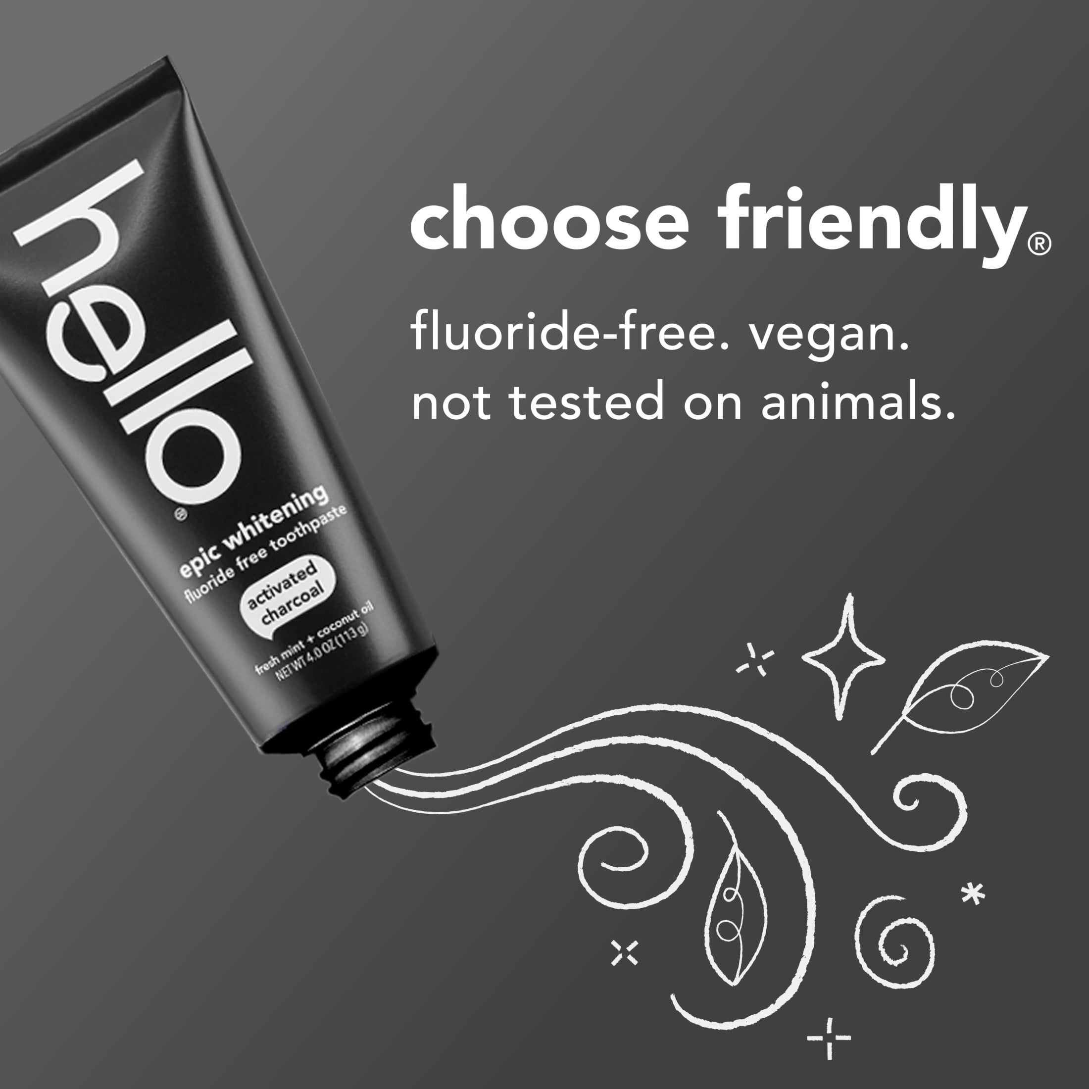 (3 pack) hello Epic Whitening Charcoal Fluoride Free Toothpaste, Fresh Mint, 4.0 Oz Tube