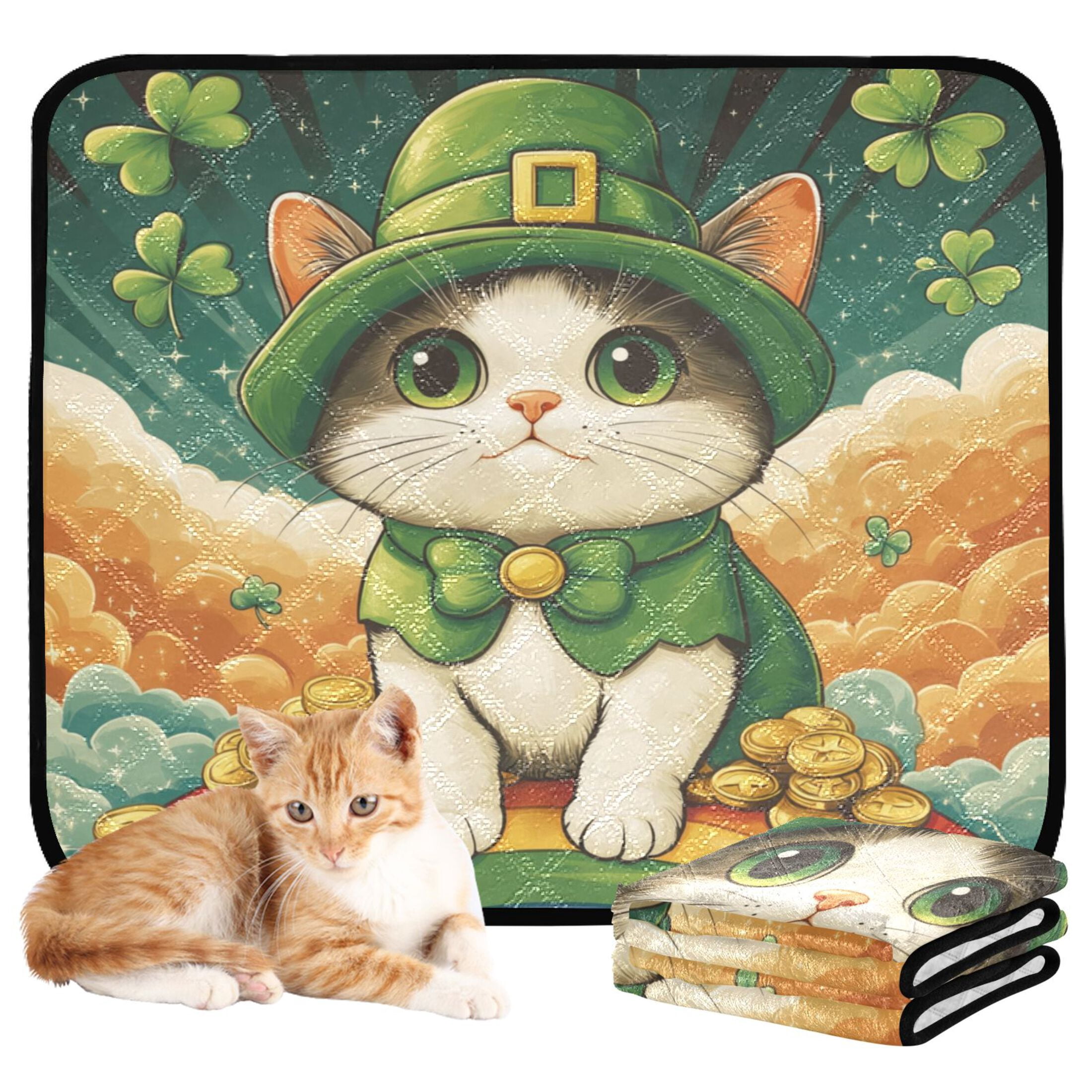 Qxltty St Patricks Cat Cat litter Pads Pet Set of 2 Diaper Mats Center Anti-leakage Layer Absorbent Soft and Comfortable