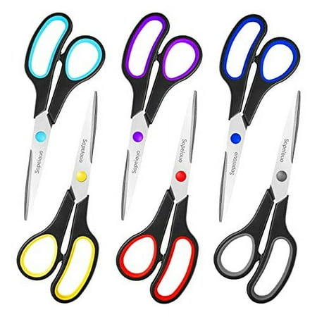 Scissors Set of 6-Pack, 8" Scissors All Purpose Comfort-Grip Handles Sharp Scissors for Office Home School Craft Sewing Fabric Supplies, High/Middle School Student Teacher Scissor, Right/Left Handed