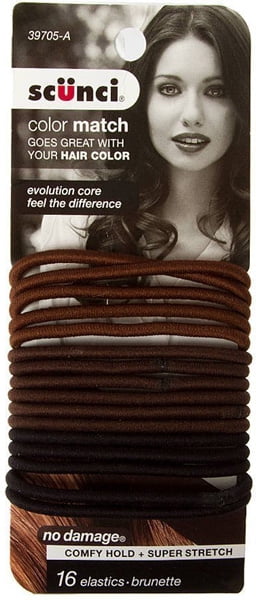 (5 pack) SCUNCI - No Damage Color Match Evolution Brunette Elastics - 16 Pack