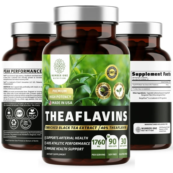 N1N Premium Theaflavins Black Tea Extract [40% Theaflavins] , 90 Veg Caps