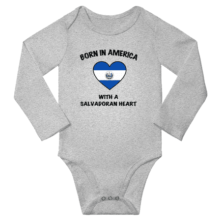 

Born in America With a Salvadoran Heart Baby Long Sleeve Bodysuit (Gray 18 Months)