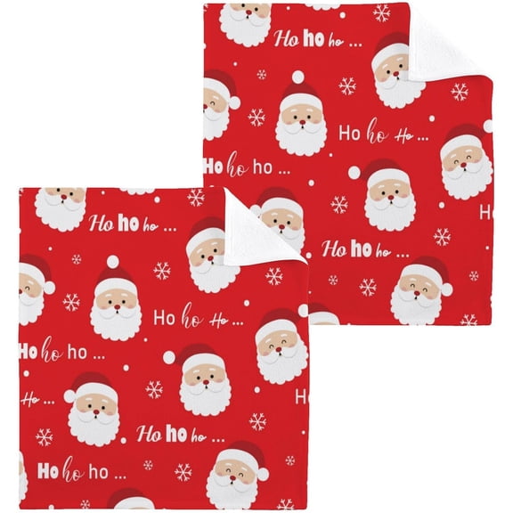 SKYSONIC Christmas Santa Claus Cotton Washcloths Set of 2, Highly Absorbent Soft Fingertip Towel for Bathroom, Gym, Hotel and Spa, 12 x 12 Inch