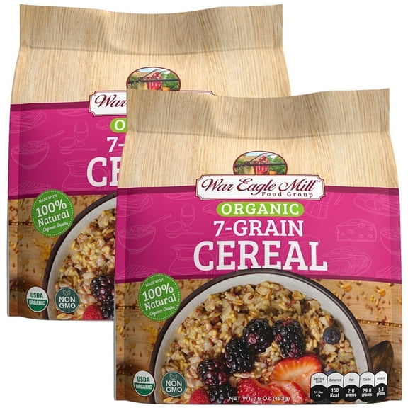 War Eagle Mill Organic 7-Grain Hot Cereal, 16 oz (2-pack), Dry Whole Grain Blend