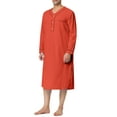 thumbnail image 4 of INSPIRE CHIC Men's Sleepshirts Henley Collar Solid Color Chest Pocket Long Sleeve Cotton Nightshirt M Brick Red, 4 of 6
