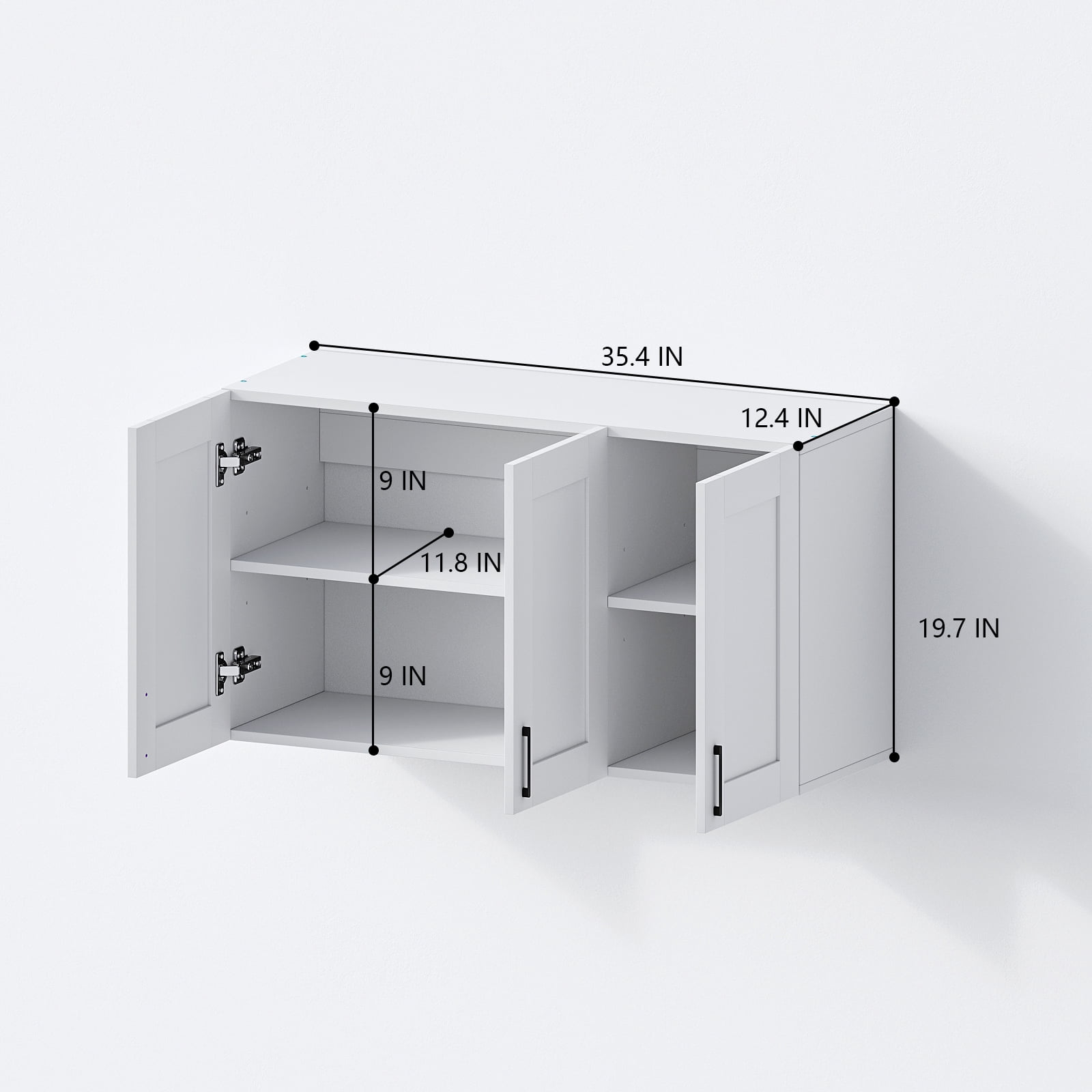 Fddevelop White Wood Laundry Room Wall Cabinet with 3 DoorS and Adjustable Shelf 35.4"W
