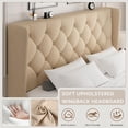 thumbnail image 3 of iPormis Full Size Bed Frame with Diamond Button Tufted Wingback Headboard, Upholstered Platform Bed Frame with Strong Wood Slat Support, No Box Spring Needed,Beige, 3 of 8