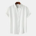 thumbnail image 2 of Huresd Men's Wrinkle Free Untucked Cuban Shirt Business Casual Button Down Tops Short Sleeve Solid Color Shirt White 2XL, 2 of 4