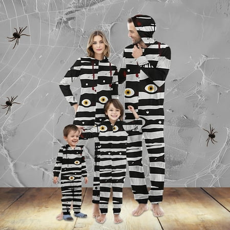 

cocolona Halloween Matching Family Pajamas Sets Halloween Funny Print Zip Up Jumpsuits Hooded One-Piece Pjs Halloween Costumes Loungewear for Men/Women/Kids on Clearance