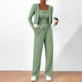 thumbnail image 2 of WTOBBY Women's Fashion Solid Color Cardigan Vest and Wide Leg Pants 3 Piece Outfit Set, Casual Chic Layered Lounge Wear for Women Daily Use,Mint Green L, 2 of 4