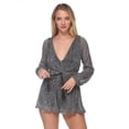 thumbnail image 3 of Fashion Black Metallic Long Sleeves Deep-V Romper, 3 of 7