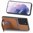 thumbnail image 3 of Case for Samsung Galaxy S21 with Hidden Kickstand, Carbon Fiber Texture Wallet Case with Card Holder for Samsung Galaxy S21 Magnetic Car Mount Shockproof Military Grade Protection Cover, Brown, 3 of 10