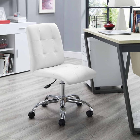 Modway Prim Modern Faux Leather Armless Mid Back Office Chair in White