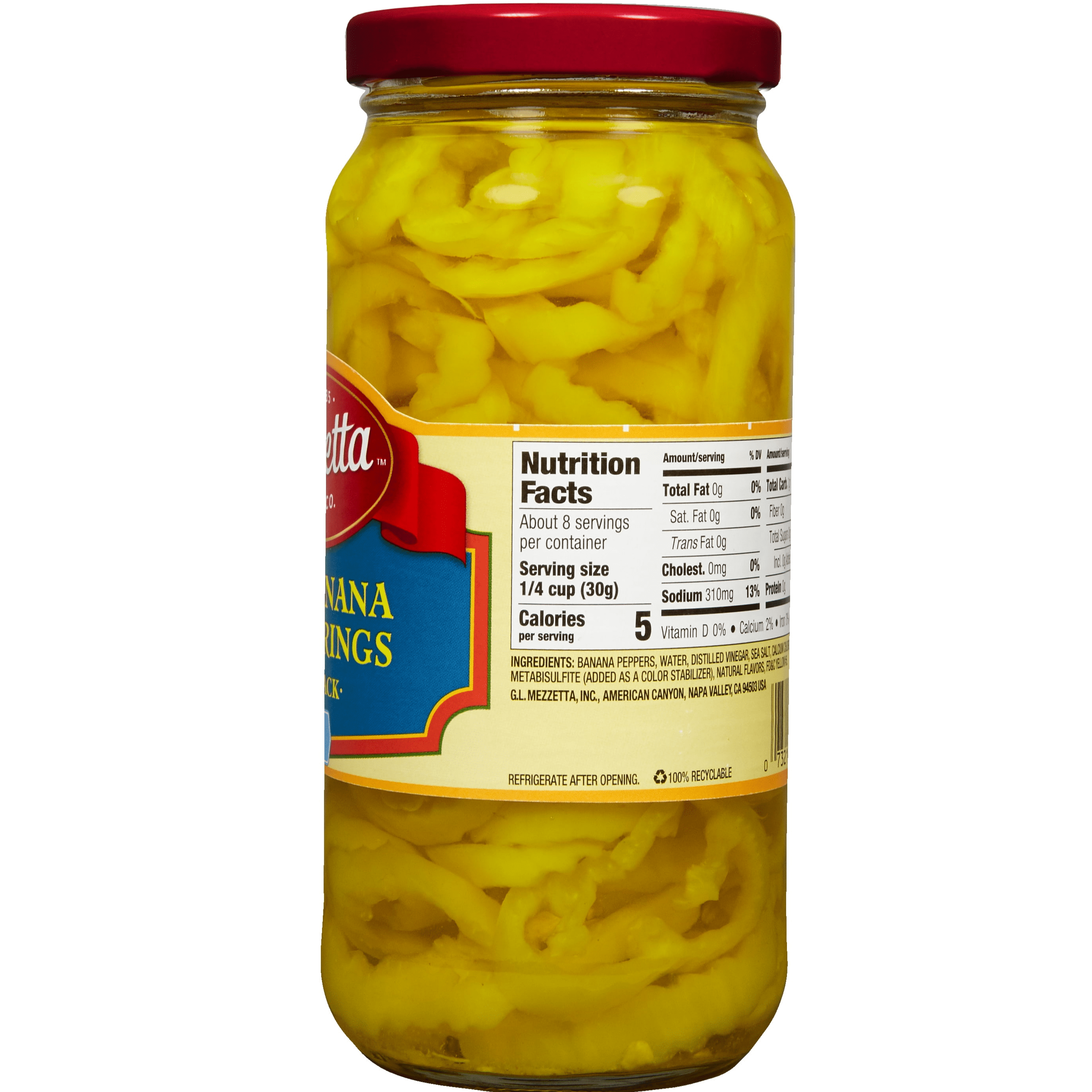 (4 pack) Mezzetta Mild Banana Pepper Rings, 16 fl oz Jar