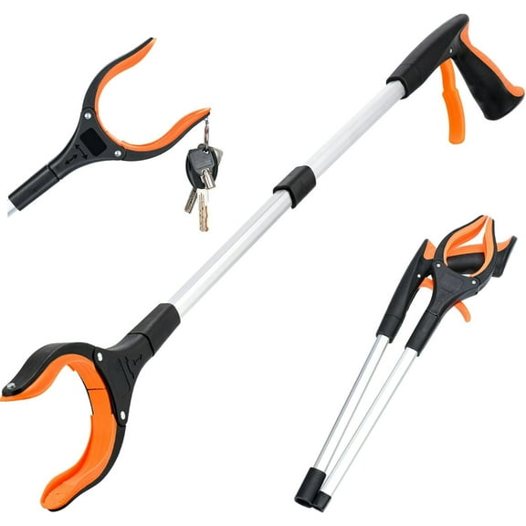 Grabber Reacher Tool, 32 Inch Extra Long Foldable Pick Up Stick with Strong Grip Magnetic,360°Rotating Anti-Slip Jaw,Trash Claw Grabber Tool,Trash Picker Tool for Outdoor & Indoor