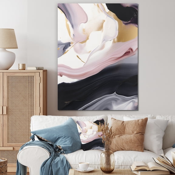 Designart "Grey And Gold Marble Symphony II" Abstract Marble Canvas Wall Art