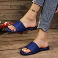 thumbnail image 2 of Rokment Women's Slippers Sandals Trendy Casual Solid Color Leather Square Open Toe Wide Width Slip on Dress Flat Comfortable Walking Slides Shoes Outdoor Summer Blue Size 9, 2 of 6