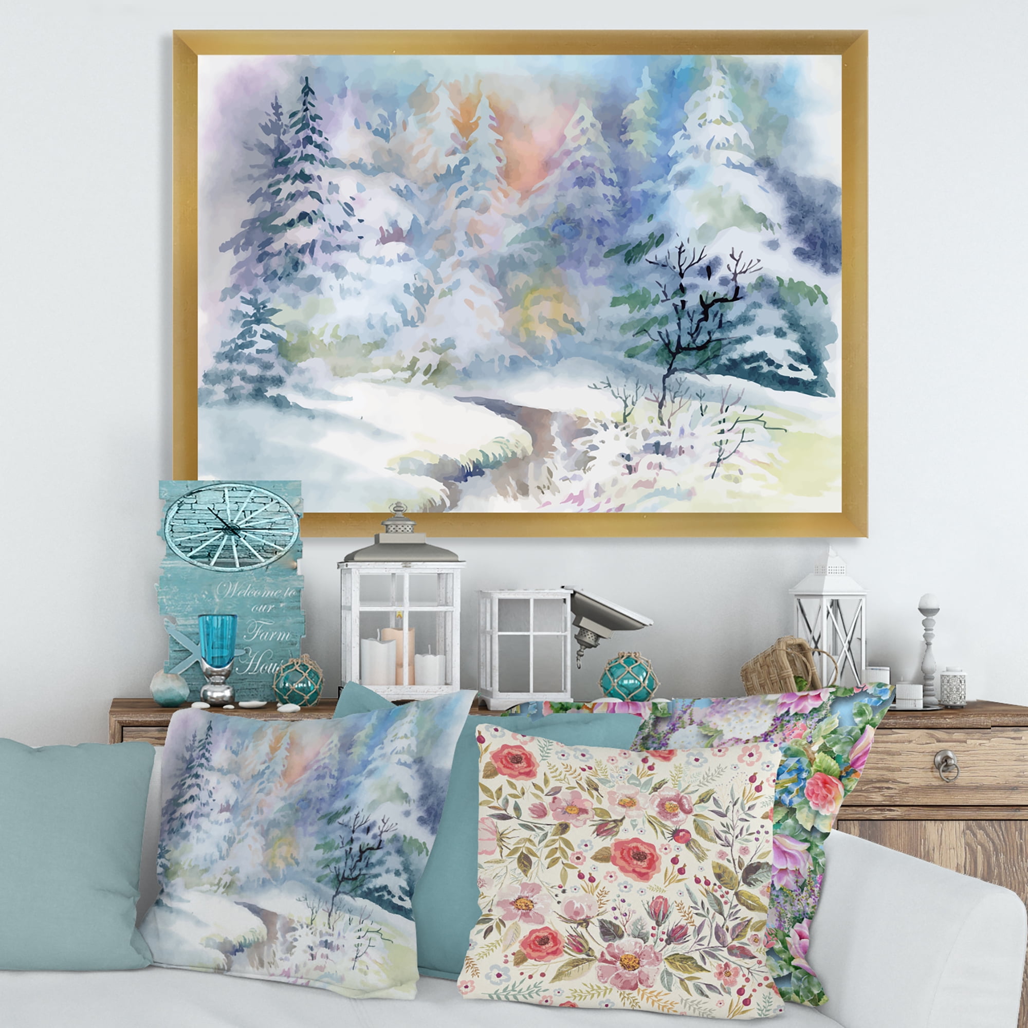 Designart 'Snowy River With Winter Landscape' Traditional Framed Art Print