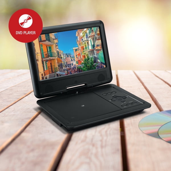 GPX 9-inch Portable DVD Player with Bluetooth Headphones and LCD Swivel Screen