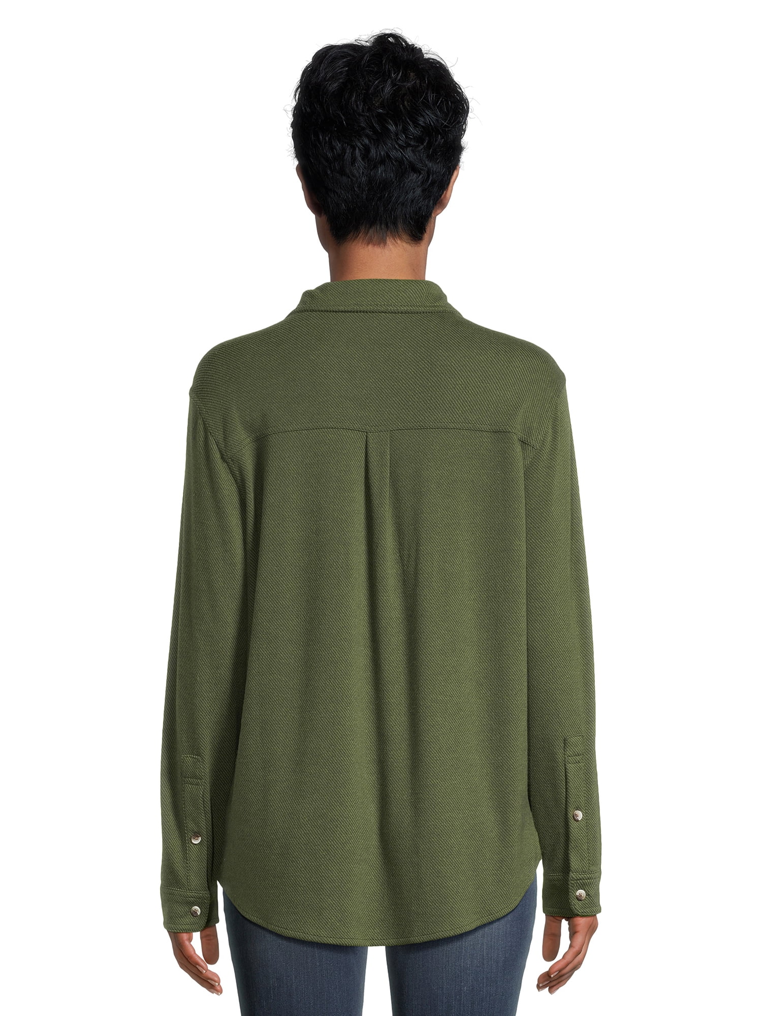 time and tru women's knit cozy button front shirt