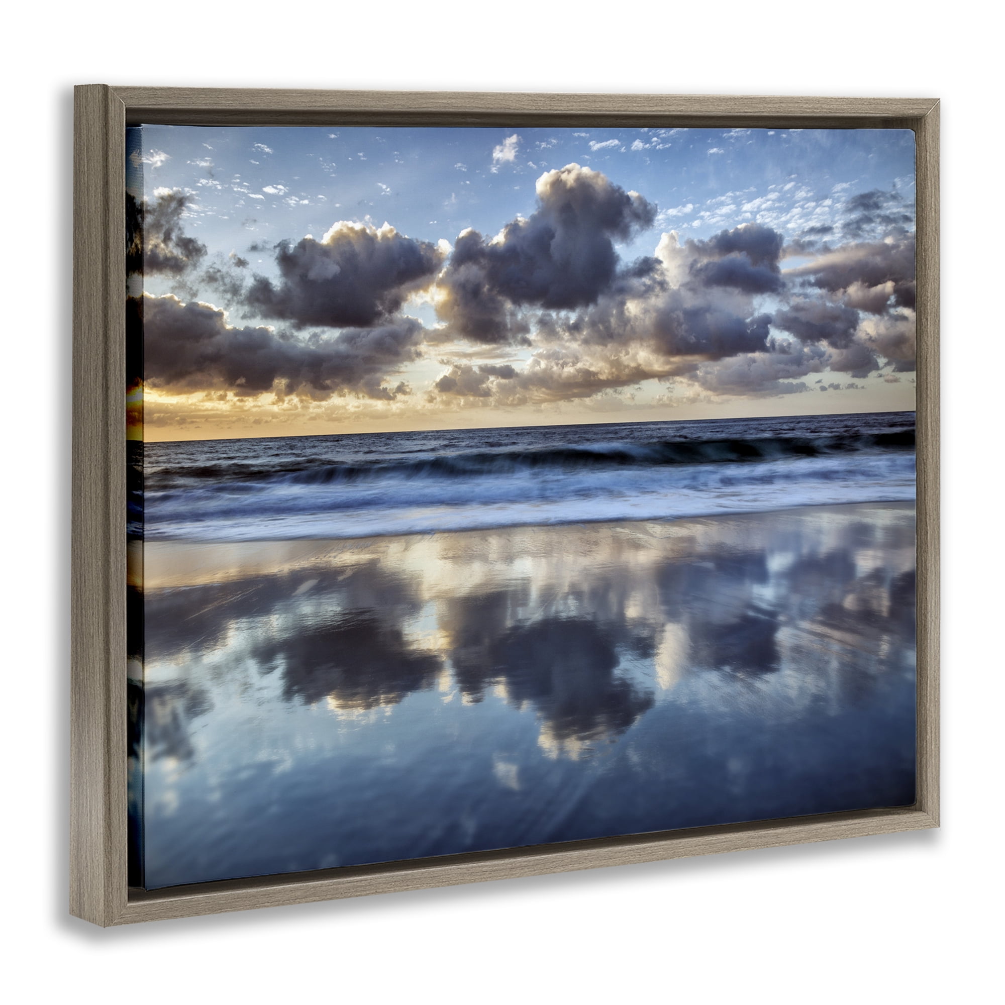 Stupell Industries Reflective Clouds Seascape Brown Framed Floater Canvas Wall Art, design by Superstock Partners LLC