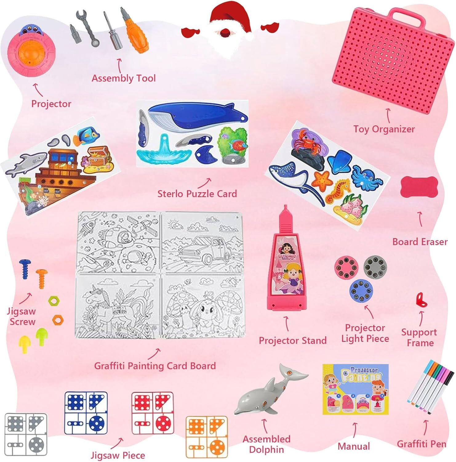 KANCOKIT Drawing Projector for Kids 3-8, Smart Tracing Projector with 48 Patterns + Graffiti Boards + Pen, Toys Set for Boys Girl, Pink