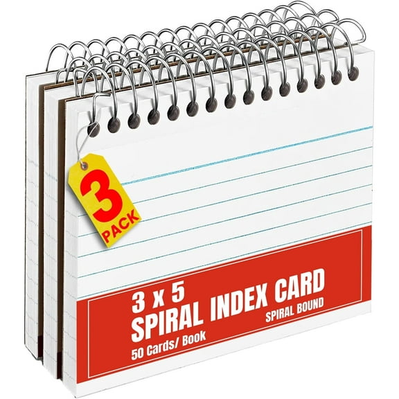 1InTheOffice Spiral Index Cards 3x5 Ruled, Spiral Bound, 50 White Cards/Spiral (3 Pack)