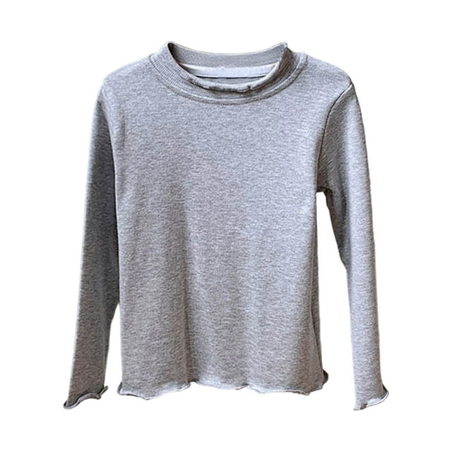 Chemises Filles Manches Longues Chemise Grise Col Rond Coton T-Shirt Uniforme Filles 4-5 Ans