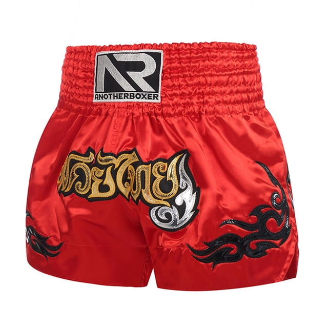 GLFILL Unisex Boxing Shorts MMA Muay Thai Training Trunks Fitness Shorts For Adult Patchwork Embroidery Boxing Grappling Shorts S Red