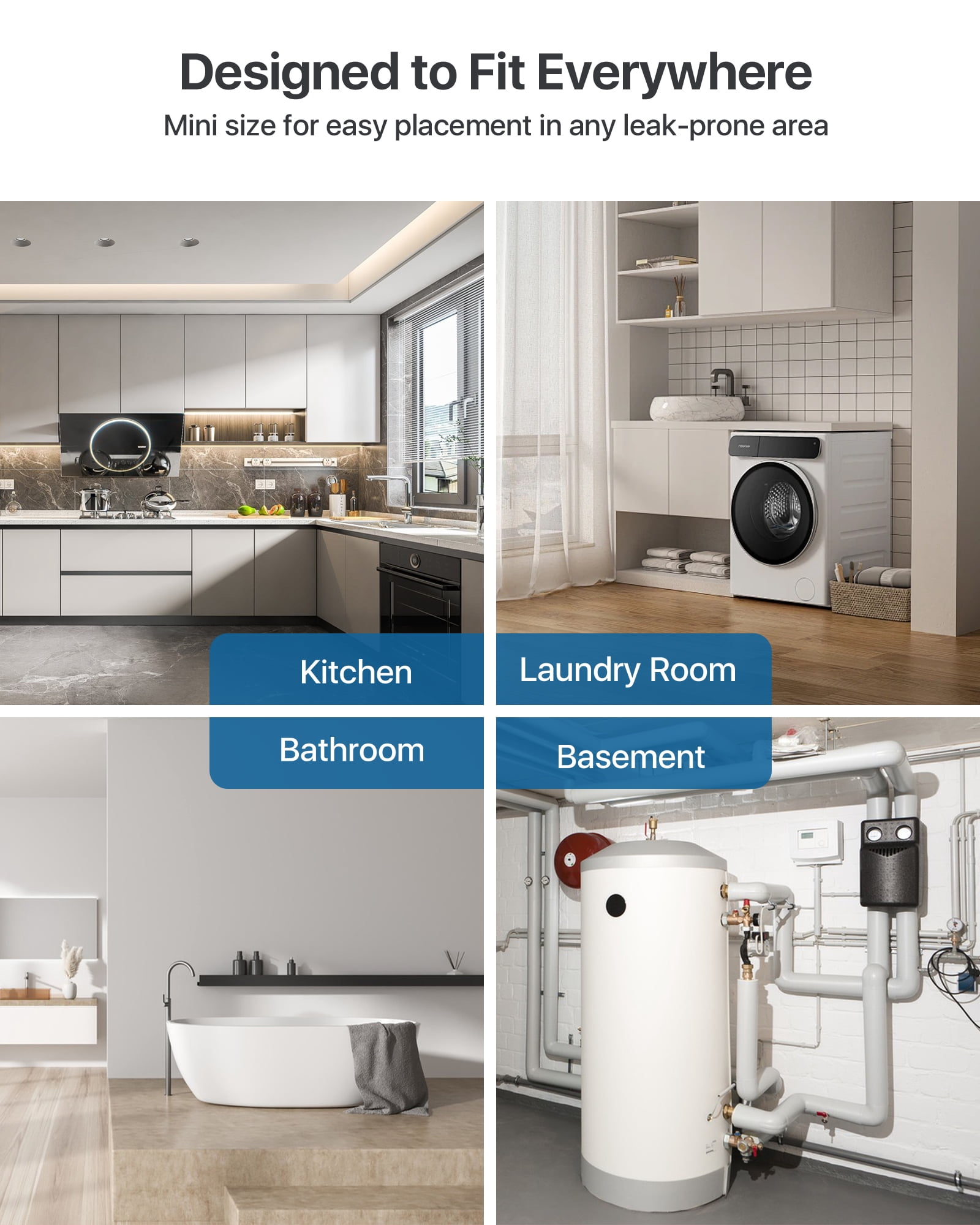 Loocam Water Leak Detector 3 Pack, Wireless 2.4GHz WiFi & Zigbee, Loud Alarm Sound & APP Notification, Mini Water Leak Alarm Sensor IP66 Waterproof for Home Security
