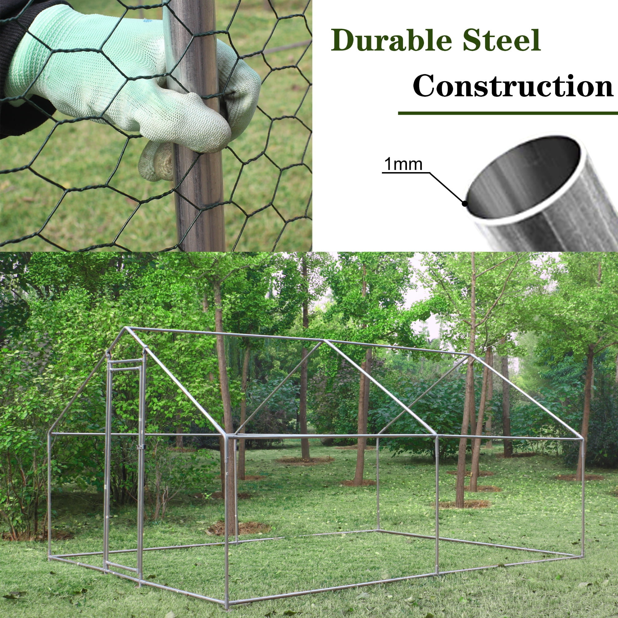 Pefilos 10'x20'x6'5" Large Metal Chicken Coop, Chicken Coops Run Cage with Waterproof Cover for Outdoor Backyardle, Silver Pefilos 10'x20'x6'5" Large Metal Chicken Coop, Chicken Coops Run Cage with Waterproof Cover for Outdoor Backyardle, Silver