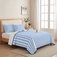 thumbnail image 5 of Twin Quilt Set 68''x86'', Blue White Stripe Lightweight Summer Bedspread Coverlet Set with 2 Pillow Shams, Modern Minimalist Geometric Striped Breathable All Season Quilt Bedding for Dorm/Bedroom, 5 of 9