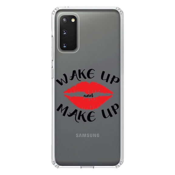 DistinctInk Clear Shockproof Hybrid Case for Galaxy S20 PLUS / 5G (6.7" Screen) - TPU Bumper Acrylic Back Tempered Glass Screen Protector - Wake Up and Make Up